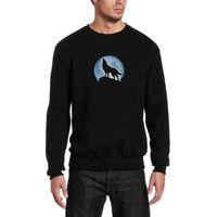 Anime Wolf Howling Baskılı Siyah Erkek Sweatshirt