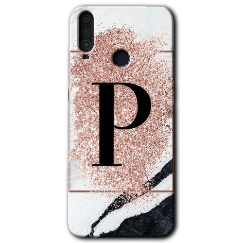 MRCİLETİSİM General Mobile GM 10 Kılıf HD Desen Baskılı Arka Kapak + Temperli Cam - Pembe Mermer Desenli P Harfi