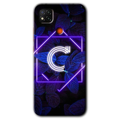 Xiaomi Redmi 9c HD Baskılı Kılıf + 9D Tam Ekran Koruyucu - Dark Neon Yaprak C Harfi