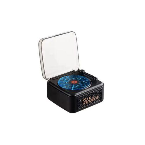 Nostalji Mini Plak Görünümlü Radyolu Bluetooth Hoparlör 3d Ses Dalgası Retro Müzik Plak Siyah