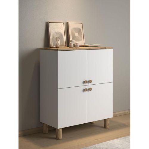 Nora Bohem Konsol Ayakkabılık Çok Amaçlı Dolap Mutfak Dolabı 90 Cm 4 Kapaklı  Atlantik Çam / Beyaz