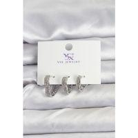 Gümüş Renk Pirinç Zirkon Taşlı Kalpli Kadın Küpe