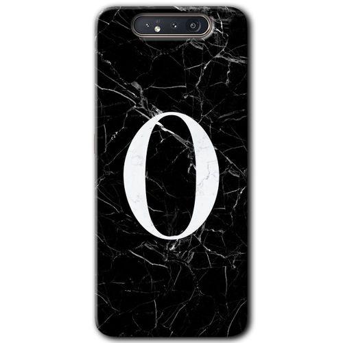 Potkal Hediye Fabrikası Samsung Galaxy A80 Kılıf HD Desen Baskılı Arka Kapak - Siyah Mermer Desenli O Harfi