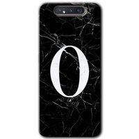 Potkal Hediye Fabrikası Samsung Galaxy A80 Kılıf HD Desen Baskılı Arka Kapak - Siyah Mermer Desenli O Harfi