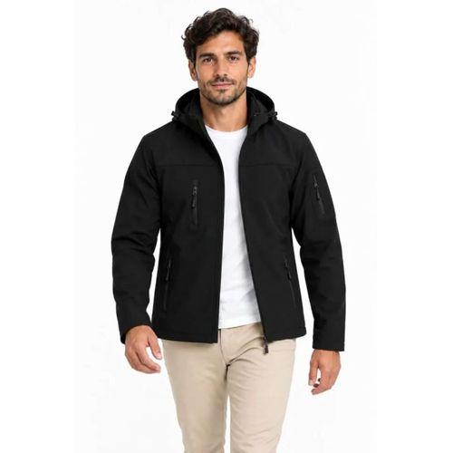 Erkek Su Geçirmez Softshell İçi Polar Astarlı Çıkarılabilir Kapüşonlu 4 Cepli Mont Ceket - Siyah