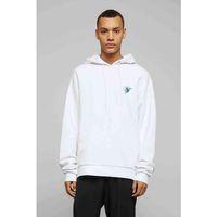 Sinek Kuşu Sulu Boya Damlacıklı Göğüs Baskılı Beyaz Erkek Kapşonlu Sweatshirt