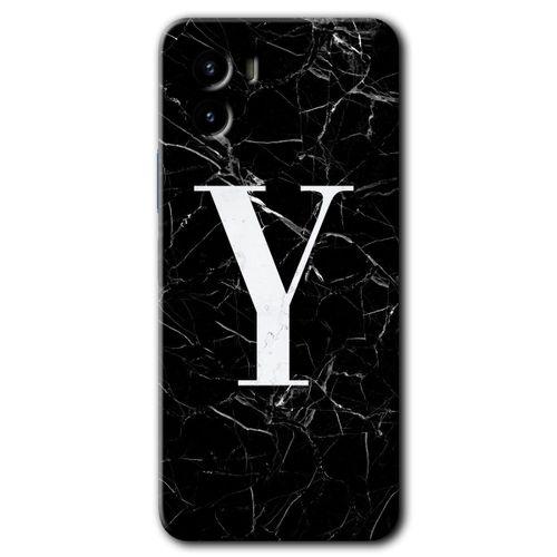 Potkal Hediye Fabrikası Vivo Y15s Kılıf HD Desen Baskılı Arka Kapak - Siyah Mermer Desenli Y Harfi