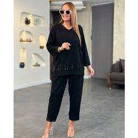 Kadın Uzun Kollu V Yakalı Pulpayet Viskon Iki Iplik Bluz Ve Pantolon Takım