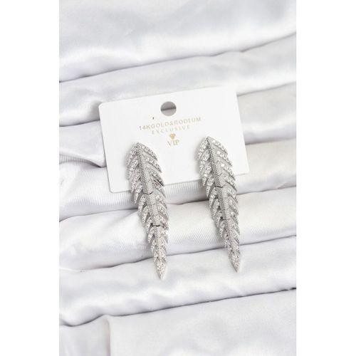 Pirinç Gümüş Renk Balık Sırtı Model Zirkon Taşlı Kadın Küpe