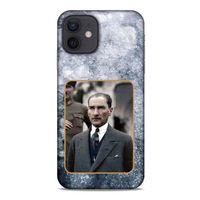 Apple iPhone 12 Kılıf Atatürk (32) Soft Silikon Kılıf Gri Buzul