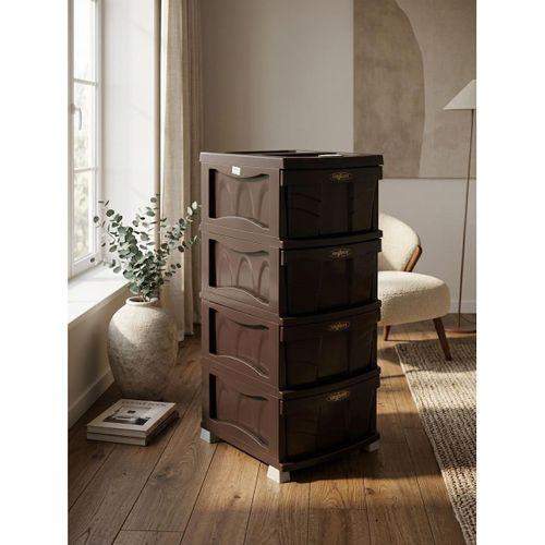 Sağlam Plastik Elegant Düz Komidin (Çok Amaçlı Düzenleyici Dolap 4 Çekmeceli ) Kahverengi