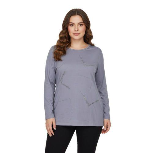 Kadın Gri Sıfır Yaka Taşlı Bluz BGL-ST05151