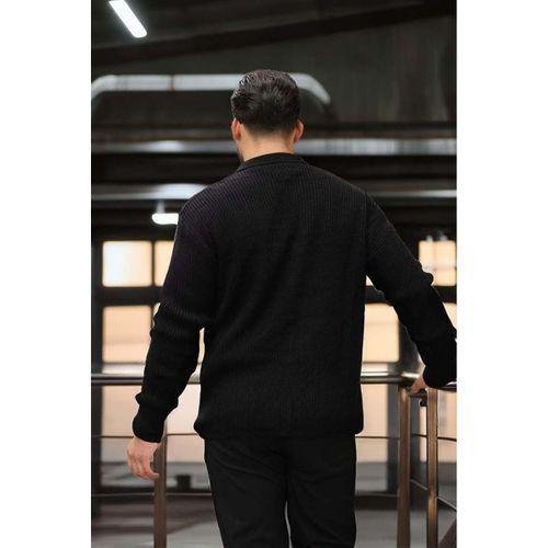 Oversize Selanik Örgü Düğmeli Erkek Hırka-Siyah