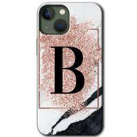 MRCİLETİSİM iPhone 13 Mini Kılıf Kapak - Pembe Mermer Desenli B Harfi +Hayalet Ekran Yandan Gözükmez