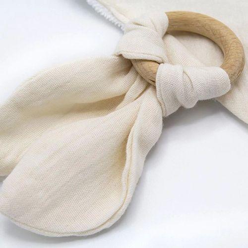 Çocuk Ahşap Diş Kaşıyıcılı Bürümcük Müslin Önlük 736 Ekru