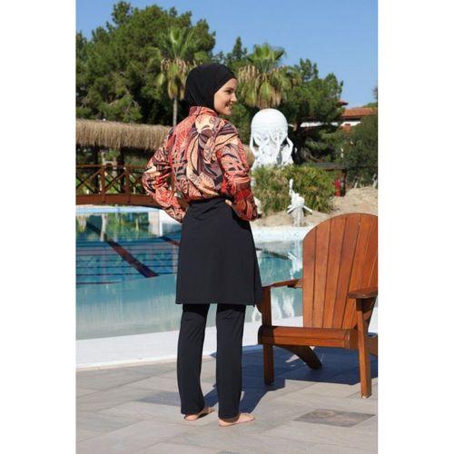 Estiva 26971 Siyah Leafy Tam Kapalı Croplu Pantolonlu Tesettür Mayo