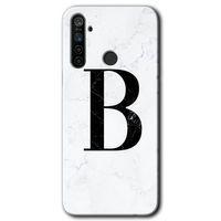Realme 5i Kılıf Baskılı Kapak - Beyaz Mermer Desenli B Harfi +Tam Kaplayan Mat Seramik