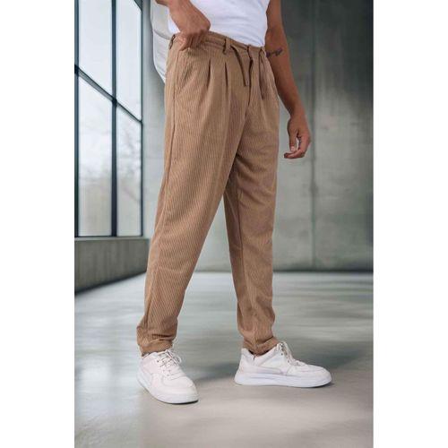 Roy Regular Fit Beli Lastikli Fitilli Kadife Kumaş Fermuarlı Jogger Erkek Pantolon - Bej
