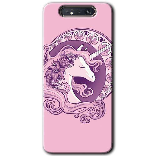Samsung Galaxy A80 HD Baskılı Kılıf + 9D Tam Ekran Koruyucu - Unicorn-Pembe