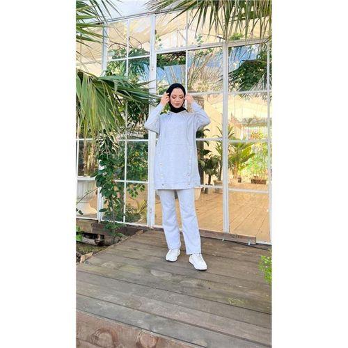 Kapşonlu Çıtçıt Detaylı Kısa Sweat Pantolon İkili Tesettür Eşofman Takımı - 03079.008 - Gri