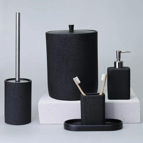 By Selim Linen Siyah 5 Parça Polyester Banyo Seti