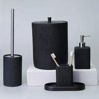 By Selim Linen Siyah 5 Parça Polyester Banyo Seti