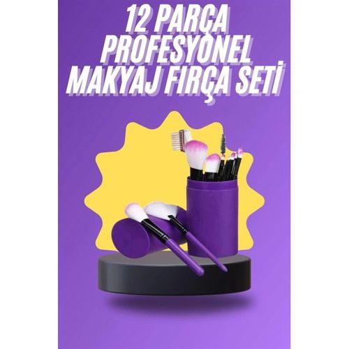 12 Parça Makyaj Fırça Seti Profesyonel Fondöten Allık Far Kontür Fırçası