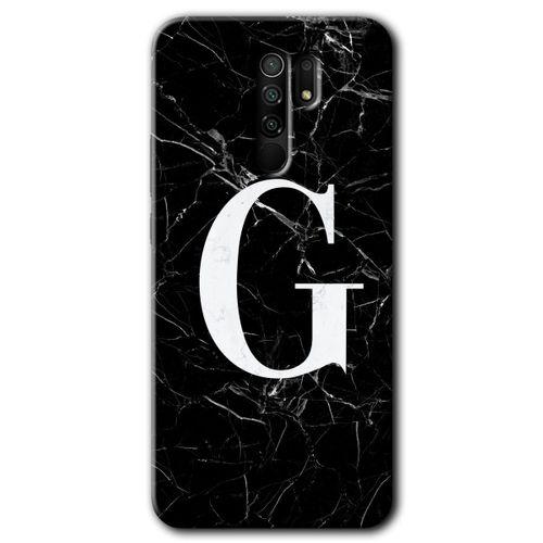 Xiaomi Redmi 9 HD Baskılı Kılıf + 9D Tam Ekran Koruyucu - Siyah Mermer Desenli G Harfi