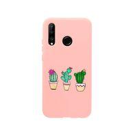 Huawei P30 Lite Üçlü Kaktüs Desenli Premium Silikonlu Pembe Telefon Kılıfı