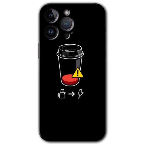 Potkal Hediye Fabrikası Potkal Hediye Fabrikası iPhone 14 Pro Max Kılıf HD Desen Baskılı Arka Kapak - Temperli Cam - Coffee Battery