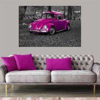 Dekoratif Baskı Pembe Volkswagen Kanvas Tablo