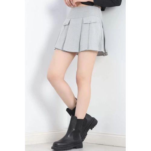 pilelistore Cep Kapaklı Pileli Etek Gri