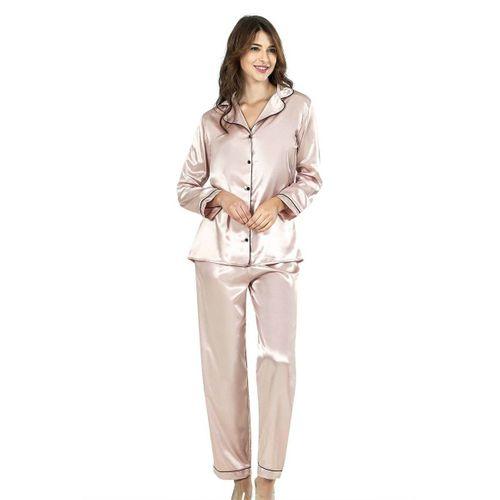 Pudra İkili Saten Gecelik Pijama Takımı 7647