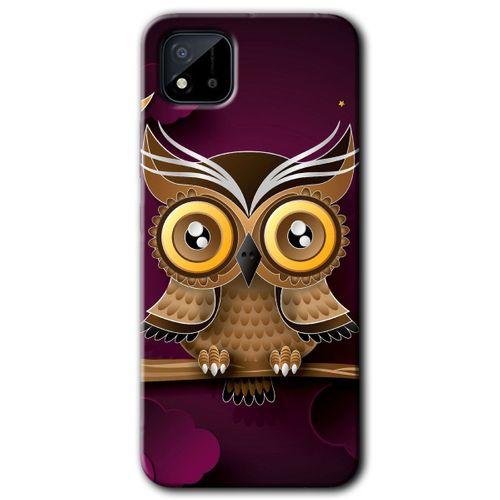 Realme C11 Kılıf HD Desen Baskılı Arka Kapak - Owl Bird Branch + Kırılmaz Cam