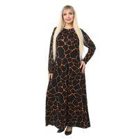 Melsay Butik Büyük Beden Siyah Turuncu Taş Desen Yumoş Uzun Elbise