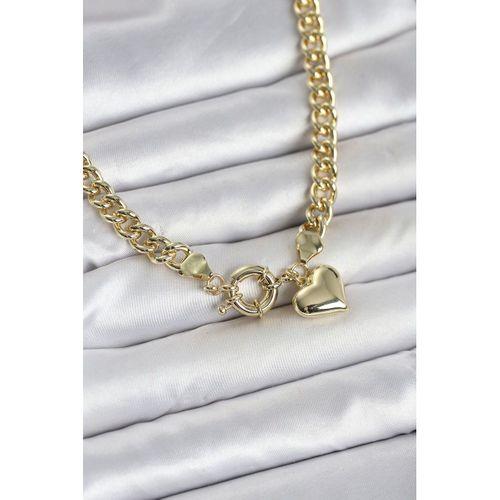 Kalp Detaylı Gold Renk Pirinç Kadın Kolye