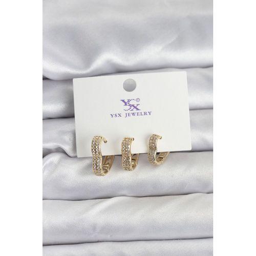 Gold Renk Pirinç Zirkon Taşlı Kalpli Kadın Küpe - TJ-BKP11346