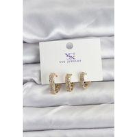 Gold Renk Pirinç Zirkon Taşlı Kalpli Kadın Küpe - TJ-BKP11346