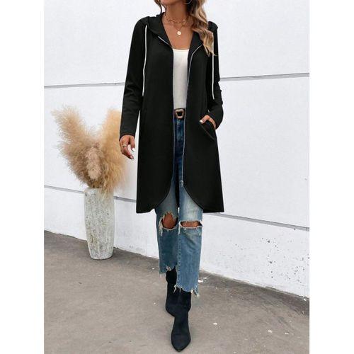 Kadın Uzun Kollu Kapşonlu önden Fermuarlı Midi Dalgıç Ceket