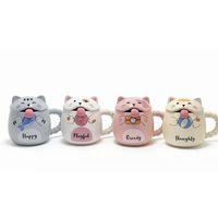 Özel Tasarım 3d Kedi Figürlü Kapaklı Kaşıklı Kupa Bardak Alk5029