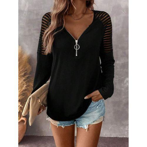 Kadın Uzun Kollu Yakadan Fermuarlı Viskon Bluz