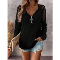 Kadın Uzun Kollu Yakadan Fermuarlı Viskon Bluz