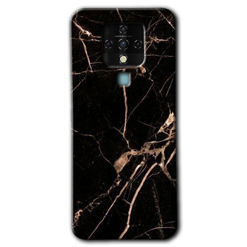 MRCİLETİSİM Tecno Camon 16 Kılıf HD Desen Baskılı Arka Kapak+Temperli Cam - Siyah Gold Mermer