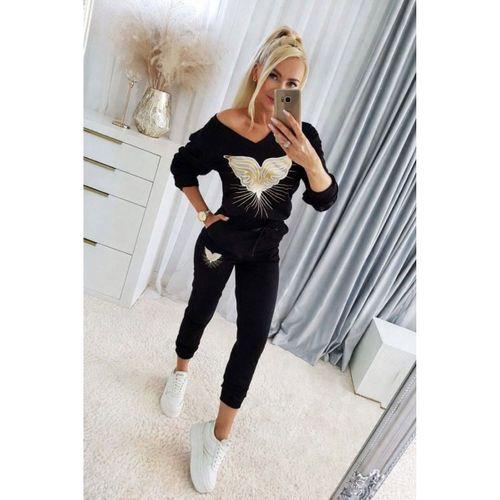 Kadın Uzun Kollu V Yakalı Desenli Viskon Iki Iplik Bluz Ve Pantolon Ikili Takım