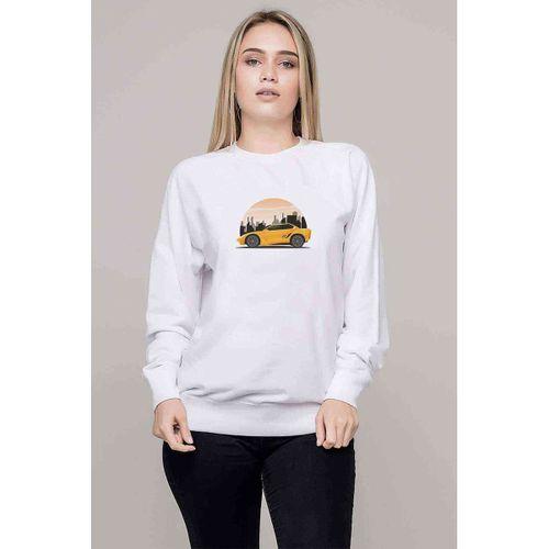 Araba Şehir Turu Baskılı Beyaz Kadın Sweatshirt