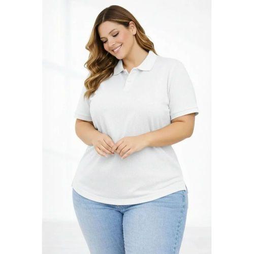 Pike Kumaş Düğmeli Yaka Battal Büyük Beden Günlük Kısa Kol Tişört T-shirt - Beyaz