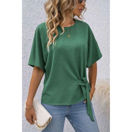 Kadın Kısa Kollu Bisiklet Yaka Yandan Bağcıklı Aerobin Bluz