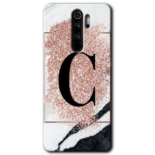 BeRa Aksesuar Xiaomi Redmi Note 8 Pro Kılıf Baskılı Kapak - Pembe Mermer Desenli C Harfi +Tam Kaplayan Mat Seramik