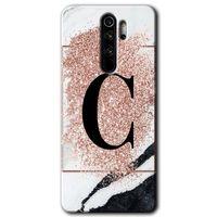 BeRa Aksesuar Xiaomi Redmi Note 8 Pro Kılıf Baskılı Kapak - Pembe Mermer Desenli C Harfi +Tam Kaplayan Mat Seramik