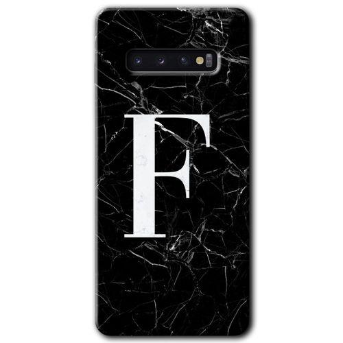 Samsung Galaxy S10 Kılıf HD Desen Baskılı Arka Kapak - Siyah Mermer Desenli F Harfi